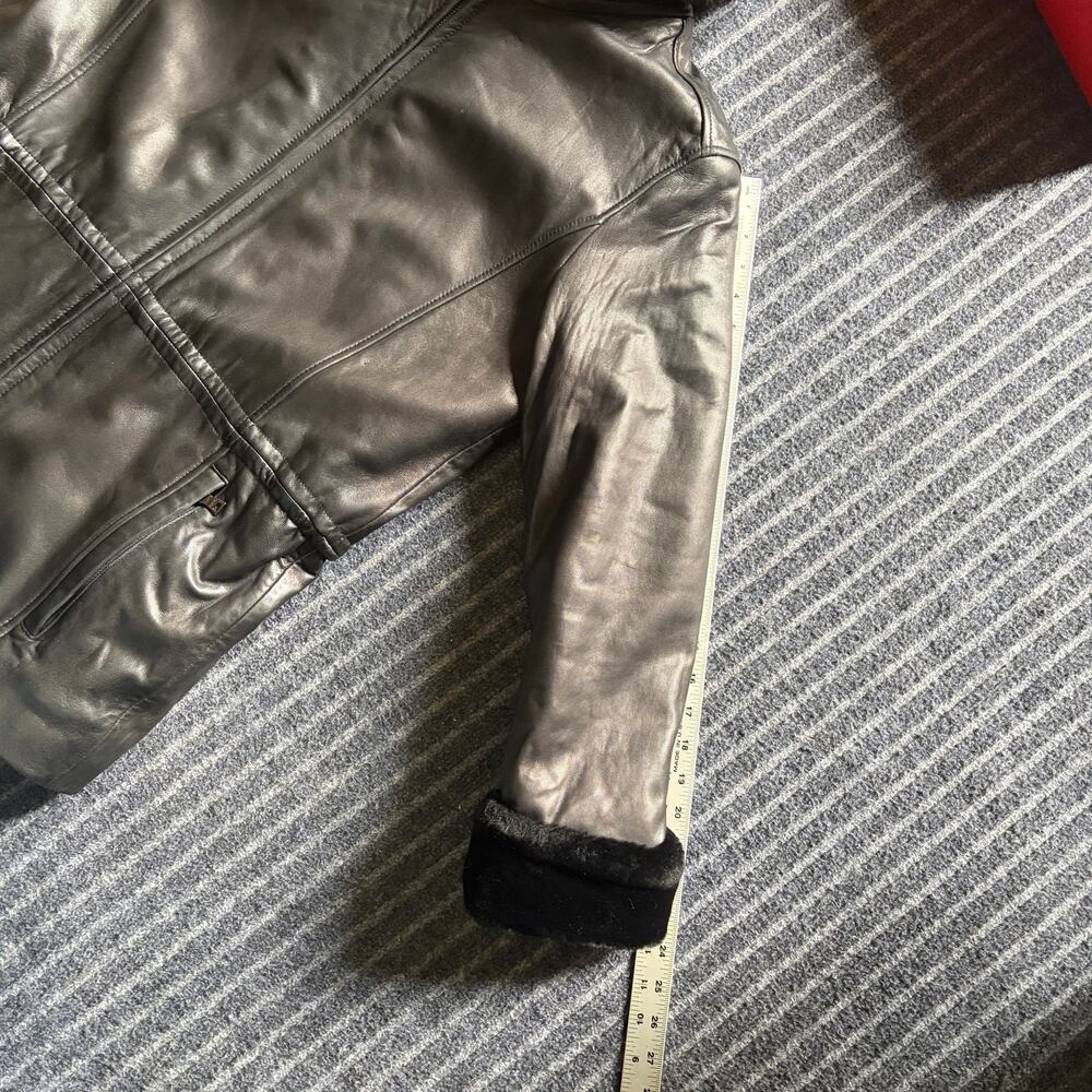 Andrew Marc Leather Coat Mid Length Fox Fur Trim Size Small - Picture 11 of 14